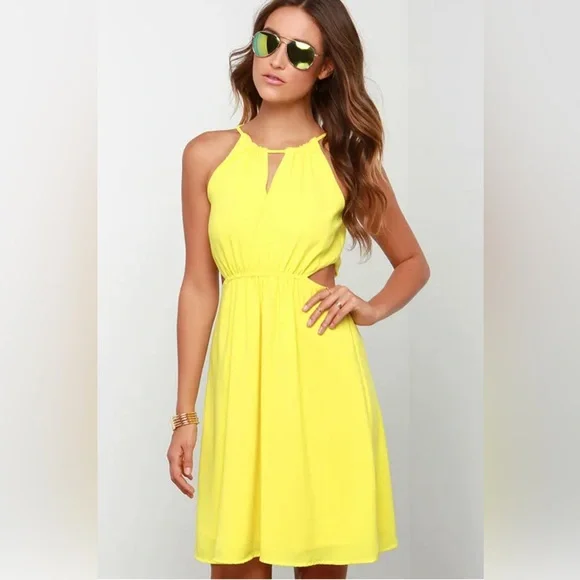 white christmas dresses Yellow One Shoulder Cut Out Mini Dress Small main image 1